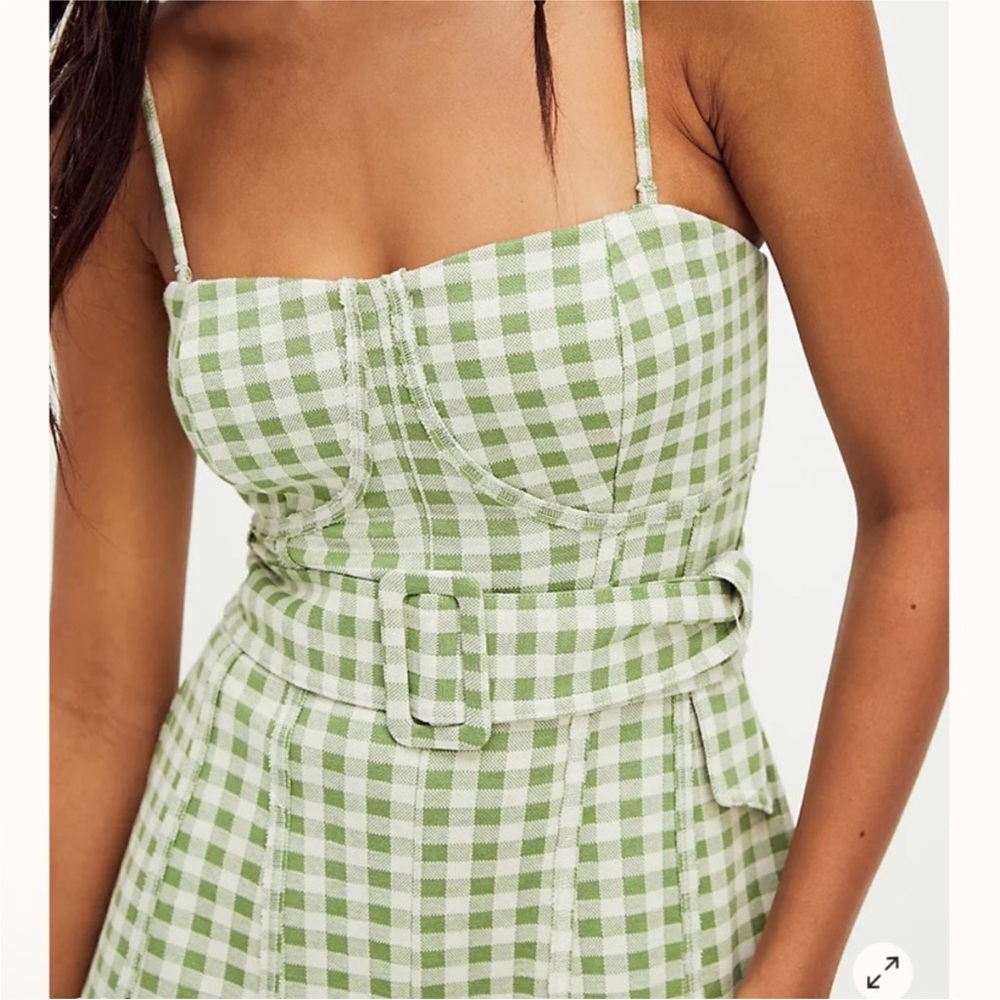 Free People Hold Me Tight Jumpsuit Small NWOT Green Gingham - Picture 2 of 10